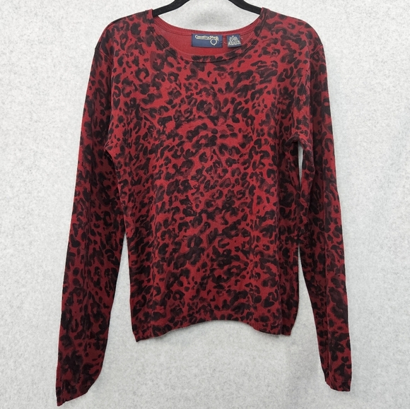 Country Shop Silk Blend Women's Crew Neck Sweater Red Animal Print‎ Size M - Picture 1 of 4